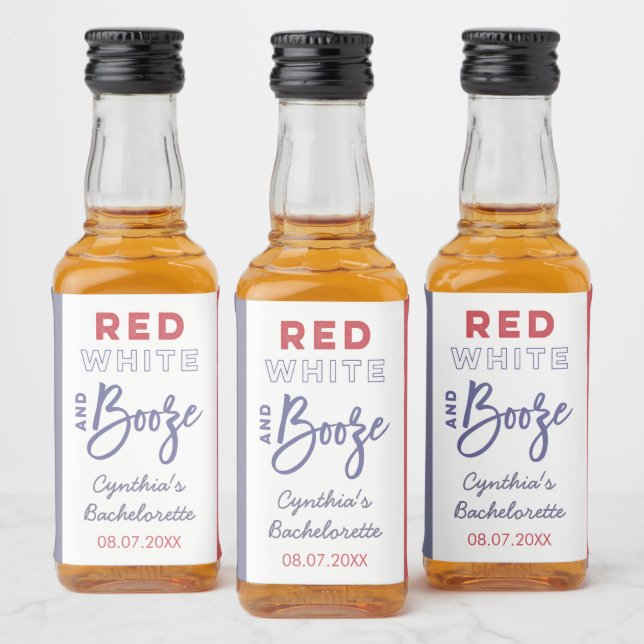 Red White And Booze USA Bachelorette Party Favor Liquor Bottle Label (Bottles)