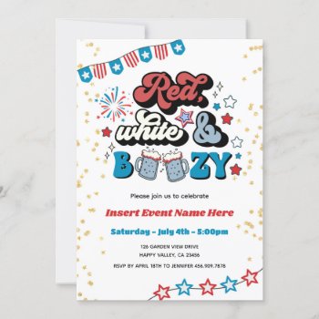 Red White And Boozy 4th Of July Party Adult Invitation by CrazyLimePrints at Zazzle