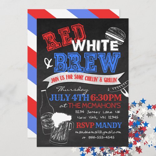 Red White and Brew Chalkboard Party Invitations