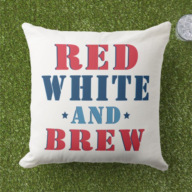 Red White and Brew Fourth of July Outdoor Pillow (Grass)