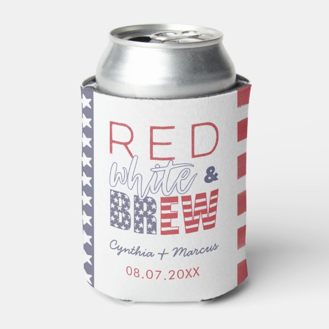 Red White And Brew Fun Favor For Co-Ed Shower Can Cooler (Can Front)