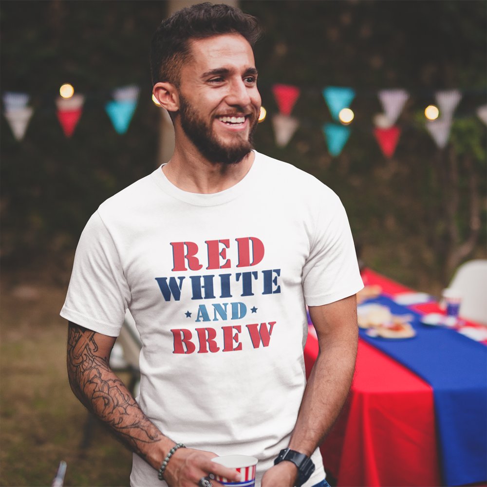 Discover Red White and Brew Funny 4th of July Mens Personalized T-Shirt