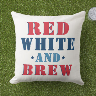 Red White and Brew Patriotic Funny Outdoor Pillow