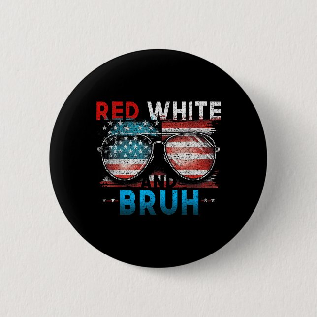 Red White And Bruh 4th Of July Funny America Button (Front)