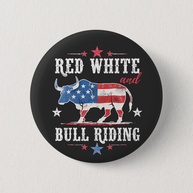 Red White and Bull Riding American Cowboys  Button (Front)