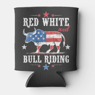 Red White and Bull Riding American Cowboys  Can Cooler