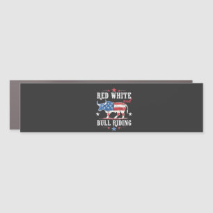 Red White and Bull Riding American Cowboys  Car Magnet