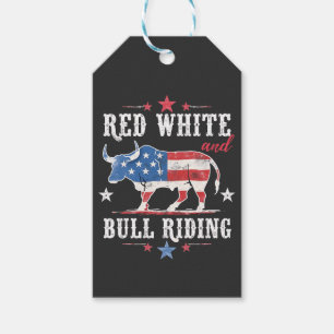 Red White and Bull Riding American Cowboys  Gift Tags