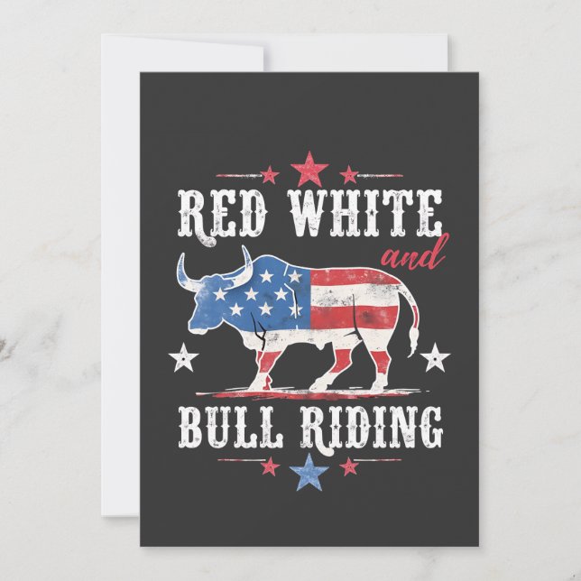 Red White and Bull Riding American Cowboys  Invitation (Front)