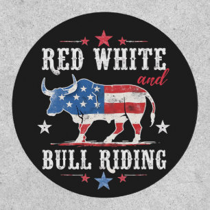 Red White and Bull Riding American Cowboys Patch