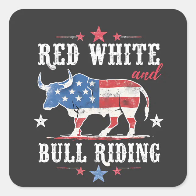 Red White and Bull Riding American Cowboys Square Sticker | Zazzle