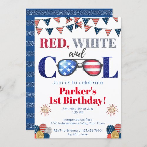 Red White and Cool Fourth of July Birthday Invitation