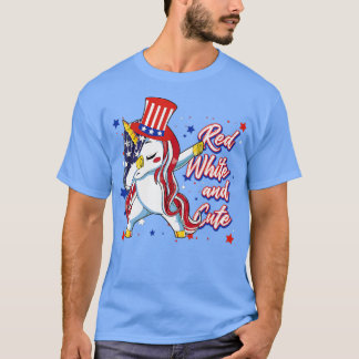 Red White and Cute 4th of July Dabbing Unicorn Kid T-Shirt