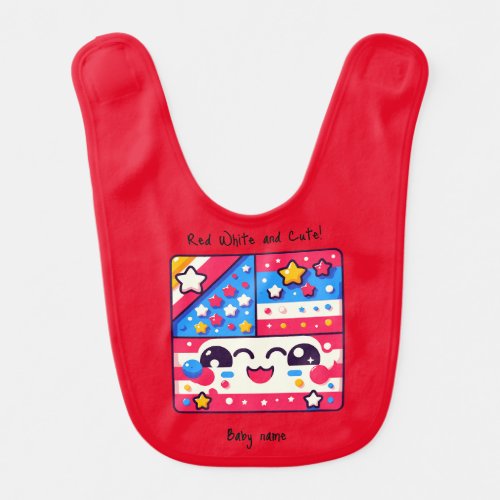 Red white and cute first independence dayBaby Bib