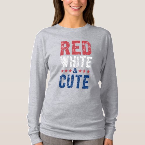 Red White and Cute Patriotic Women Long Sleeve T_Shirt
