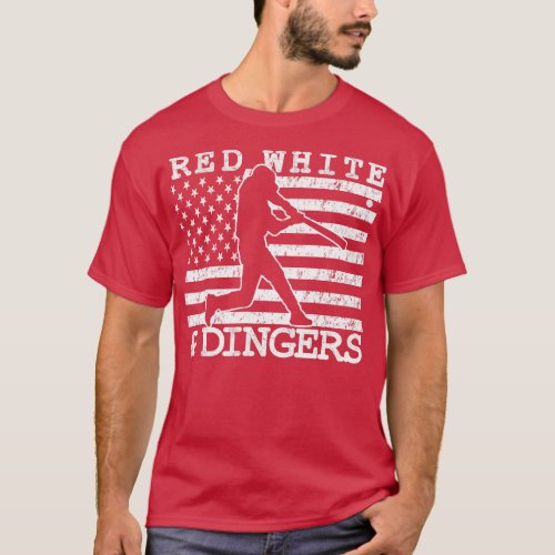 Red White and Dingers American Flag USA Baseball S T_Shirt