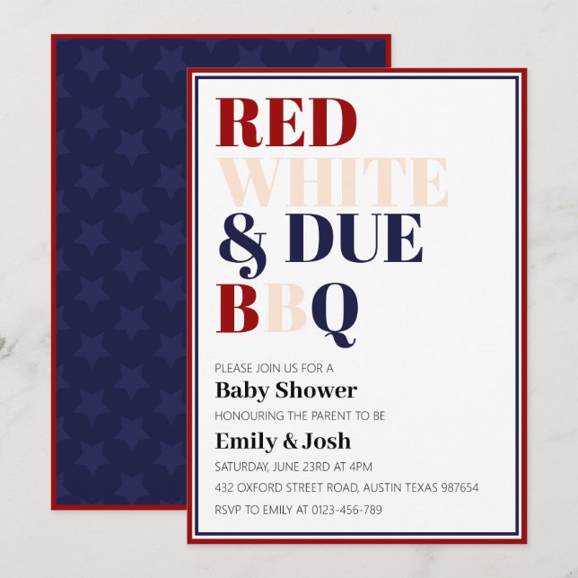 Red White and Due 4th July Baby Shower  Invitation (Front/Back)
