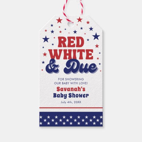Red White and Due 4th July Patriotic Baby Shower  Gift Tags