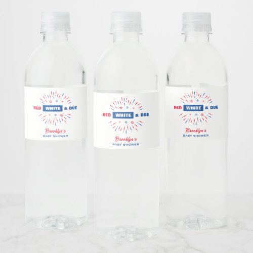 Red White And Due 4th July Patriotic Baby Shower Water Bottle Label
