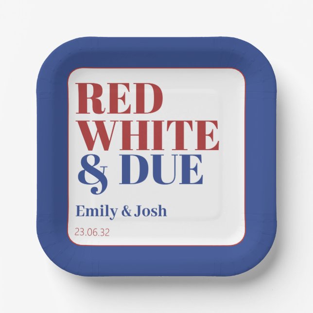 Red White and Due 4th July USA Baby Shower  Paper Plates (Front)