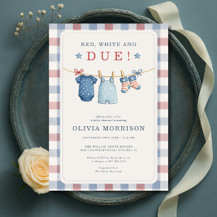 Red White and Due 4th of July America Baby Shower Invitation