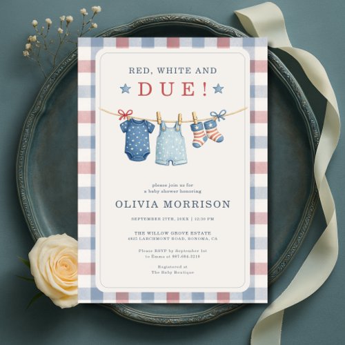 Red White and Due 4th of July America Baby Shower Invitation