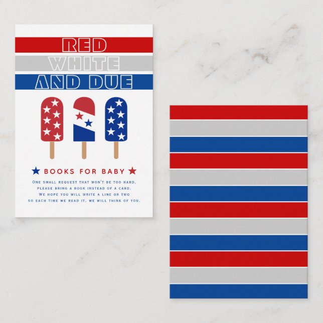 Red White and Due 4th of July baby shower book Enclosure Card (Front/Back)