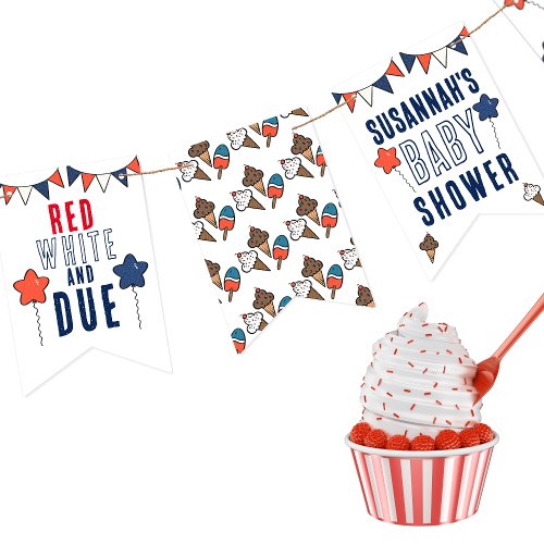 Red White and Due 4th of July Baby Shower Bunting Flags