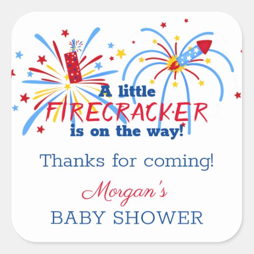 Red White and Due 4th of July Baby Shower Favors Square Sticker