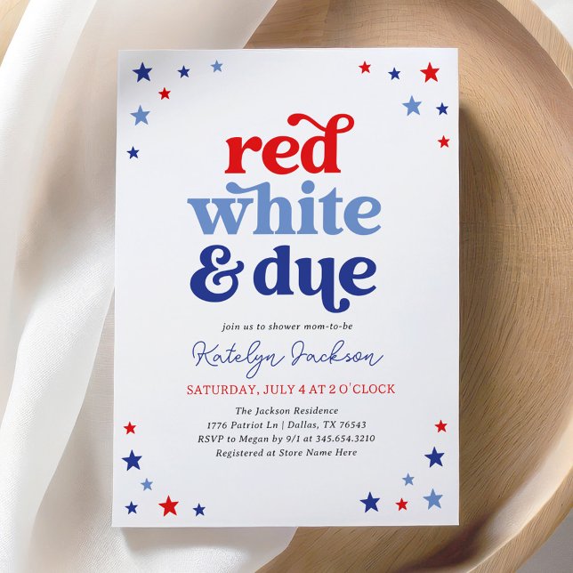 Red White and Due 4th of July Baby Shower Invitation (Creator Uploaded)