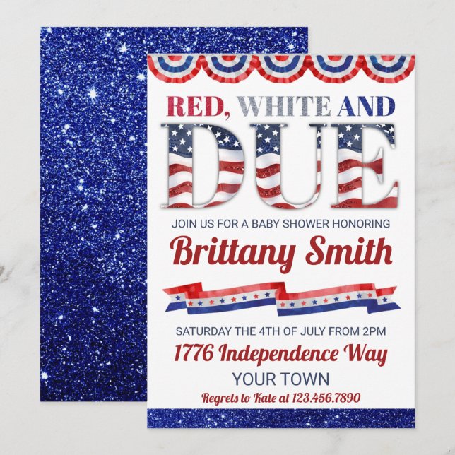 Red White And Due 4th of July Baby Shower Invitation (Front/Back)
