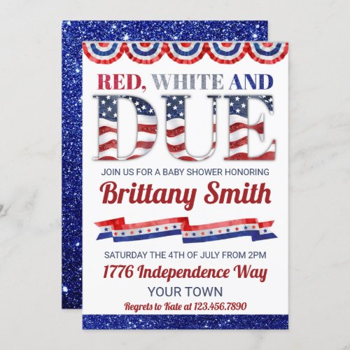 Red White And Due 4th of July Baby Shower Invitation
