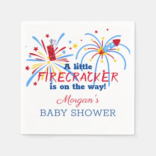 Red White and Due 4th of July Baby Shower Napkins