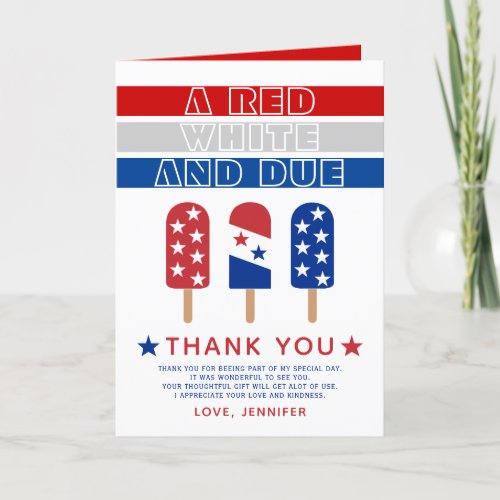 Red White and Due 4th of July baby shower Thank You Card