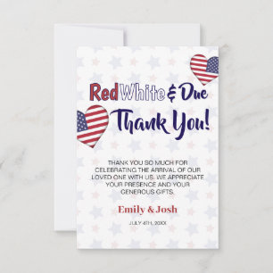 Red White and Due 4th of July Baby Shower  Thank You Card