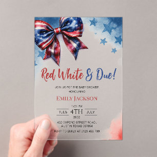Red White and Due 4th of July Bow Baby Shower  Acrylic Invitations