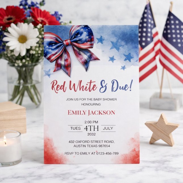 Red White and Due 4th of July Bow Baby Shower  Invitation (Creator Uploaded)