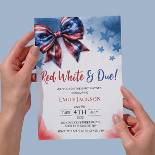 Red White and Due 4th of July Bow Baby Shower  Invitation
