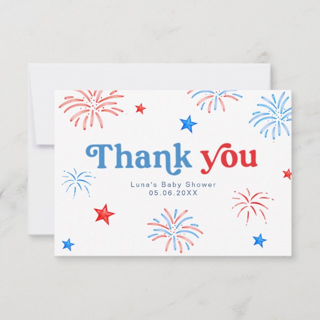 Red White and Due 4th of July Patriotic Thank You  (Front)