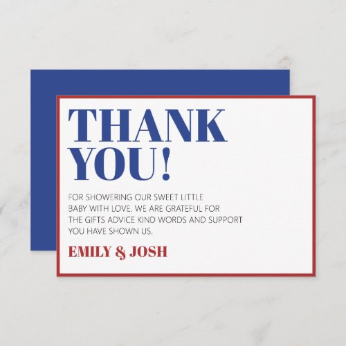 Red White and Due 4th of July Patriotic  Thank You Card