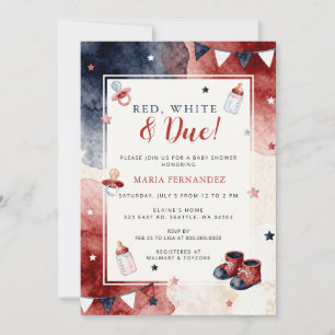 Red White and Due 4th of July Summer Baby Shower Invitation