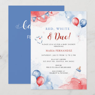 Red White and Due 4th of July Summer Baby Shower Invitation