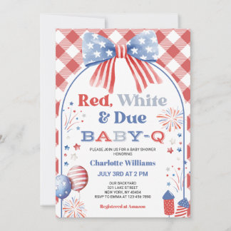 Red White and Due Baby-Q Baby Shower Invitation
