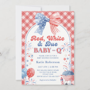 Red White and Due Baby-Q Baby Shower Invitation