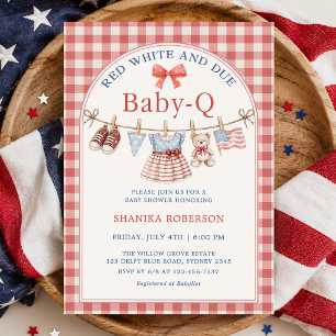 Red White and Due Baby-Q Clothesline Baby Shower Invitation