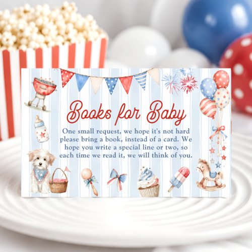 Red White and Due Baby Shower Books for Baby Enclosure Card