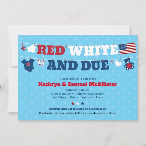 Red White and Due Baby Shower Clothesline July 4th Invitation