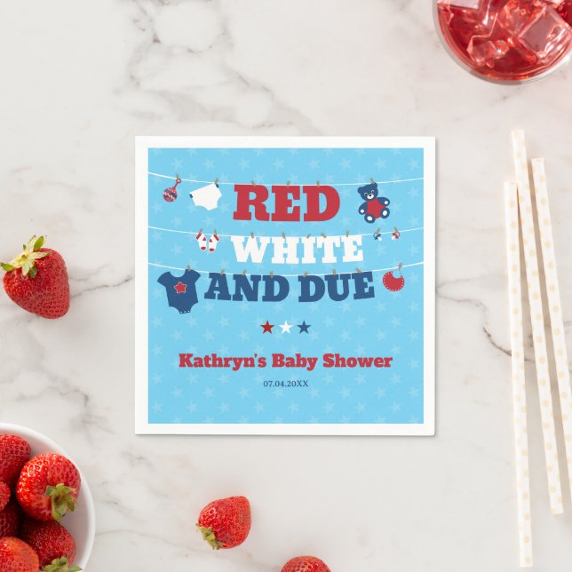 Red White and Due Baby Shower Clothesline July 4th Napkins (Insitu)