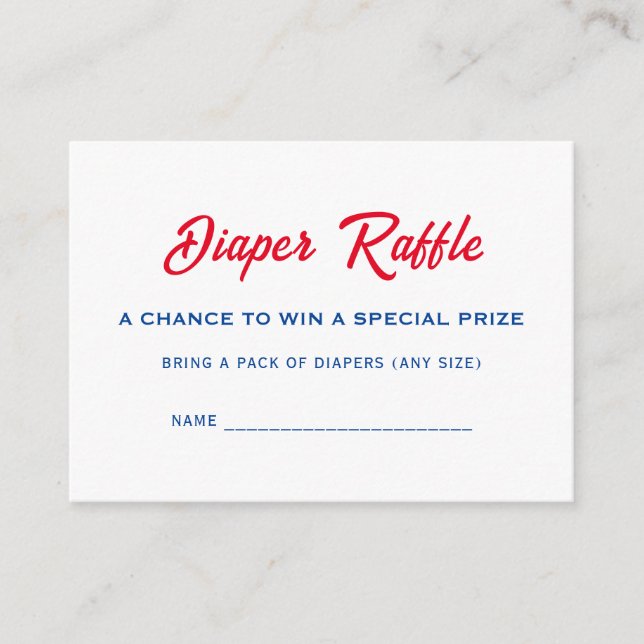 Red White And Due Baby Shower Diaper Raffle Ticket Enclosure Card (Front)