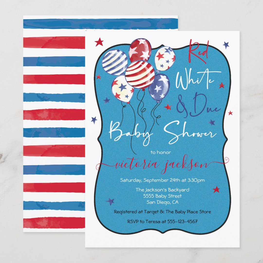 Red White and Due Baby Shower Invitation Zazzle